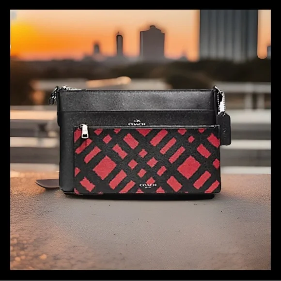 Coach East/West Crossbody With Pop Up Pouch Red Plaid Print F22252 EUC! ๐ - Picture 2 of 8